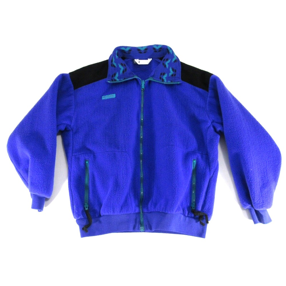 VINTAGE Columbia‎ Jacket Womens Large Purple Aztec Collar Fleece Made In USA